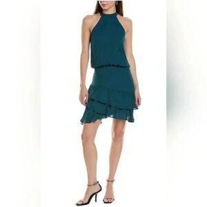 Krisa Halter Asymmetrical Ruffle mini dress Sz XS NWT Green y2k